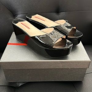 Black Patent Prada Platform sandal- fits like an 11